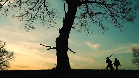 Death with a scythe drags a man Vídeo Stock 88475740