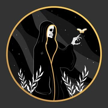 Death skeleton in a cassock emblem. Mystery, astrology, esoteric Stock Illustration