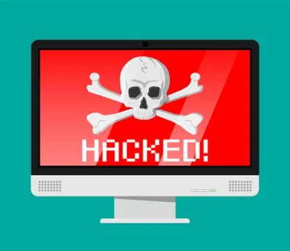 Death skull and crossbones on computer screen Stock Illustration