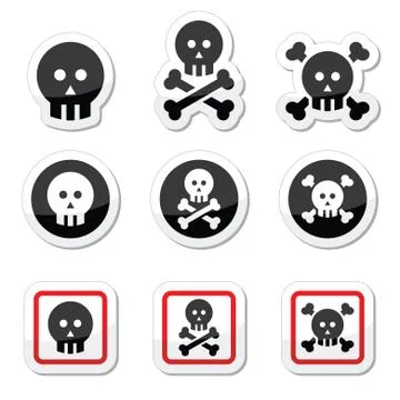 Death, skull with bones vector icons set Stock Illustration
