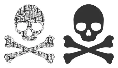 Death Skull Composition of Binary Digits 스톡 일러스트
