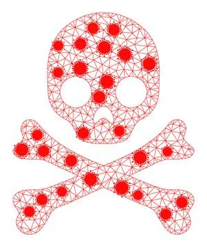 Death Skull Wire Frame Mesh Icon with Pathogen Elements Stock Illustration