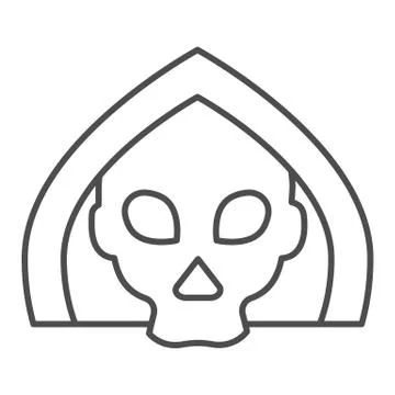 Death thin line icon. Grim reaper skull, creepy demon face in hood. Halloween Stock Illustration