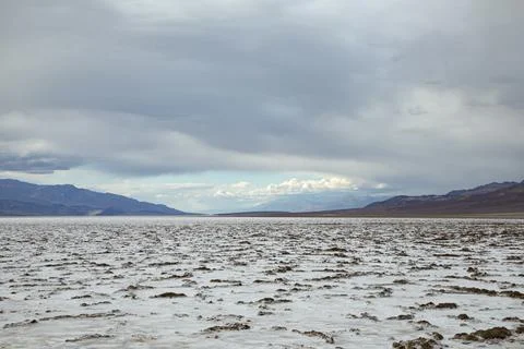 Death valley at devils golf course, a dried salt lake landscape Stock Photos