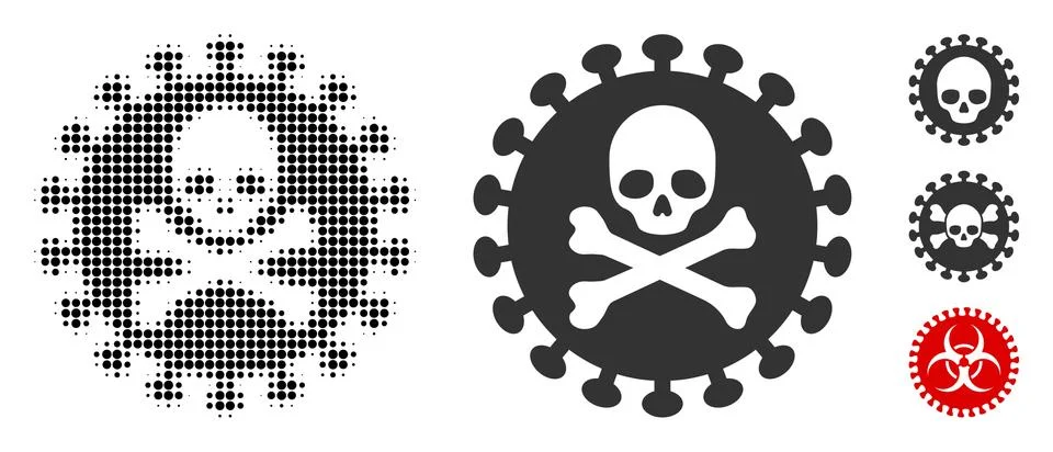 Death Virus Halftone and Solid Icon Stock Illustration