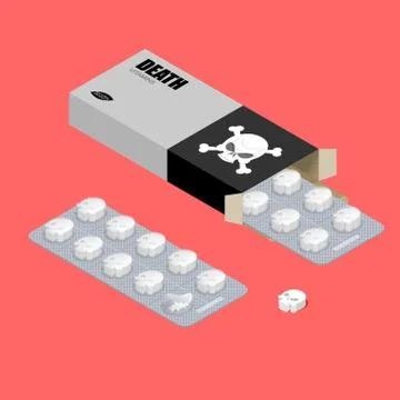 Death vitamins. Deadly pills in pack. Medicament for lethal outcome in form o 스톡 일러스트