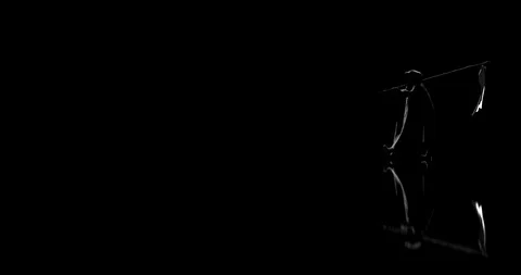 Death walking through the screen in slow motion, 3D animation with alpha channel Stock Footage 129819191