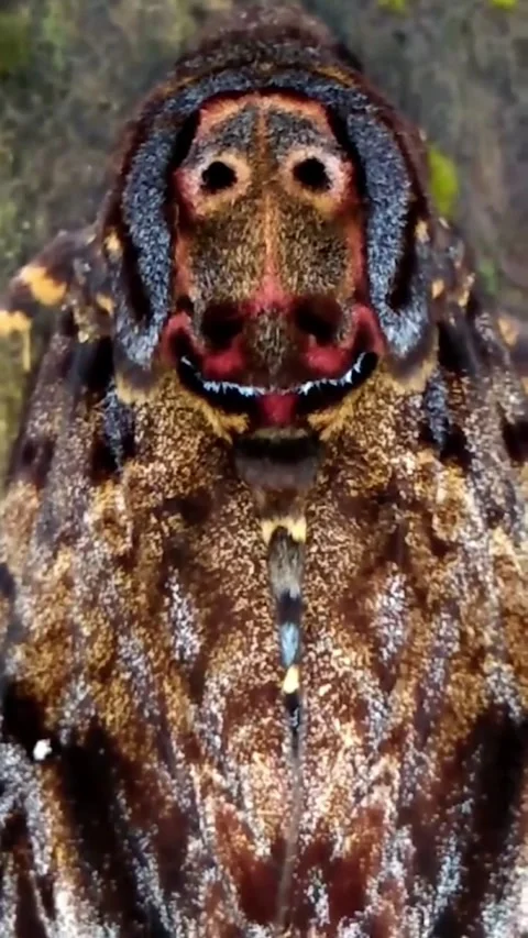 Death's-head hawkmoth perched on Mossy Bark - Acherontia lachesis Stock Footage 339185334