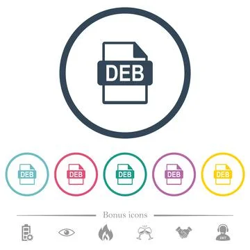 DEB file format flat color icons in round outlines Stock Illustration
