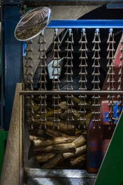 Debarking Machine Feed Logs Paper Mill Indoors Entrance Machinery Industrial  Stock Photos