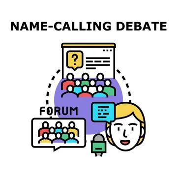 Debate forum discussing name calling and public discussion Stock Illustration