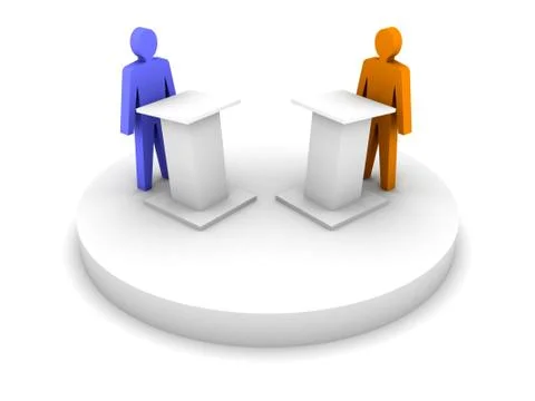 Debate. Speaking from a tribune, confrontation. Stock Illustration