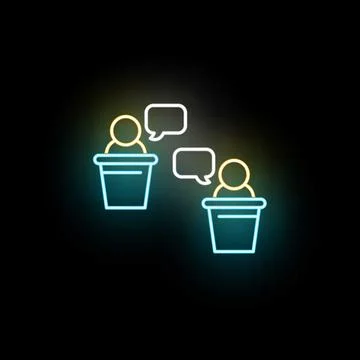 Debate speech podium communication neon glow icon Stock Illustration