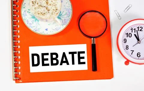 Debate. Text label in the folder. Stock Photos