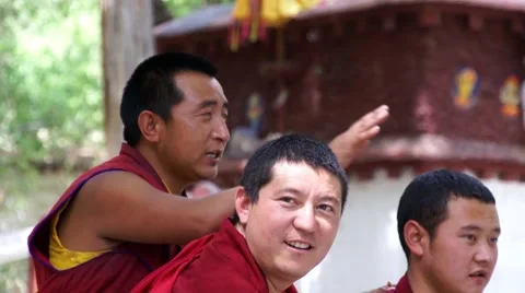 Debating and waving hands monks at Sera Monastery, Lhasa Stock Footage 44031536