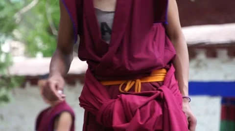 Debating and waving hands monks at Sera Monastery, Lhasa Stock Footage 44032872