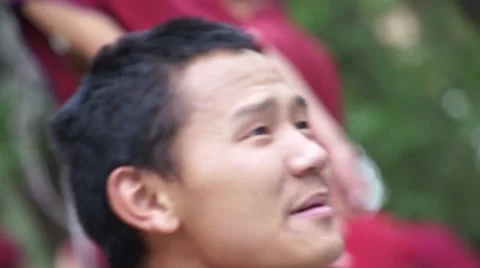 Debating and waving hands monks at Sera Monastery, Lhasa Stock-Footage 44032878