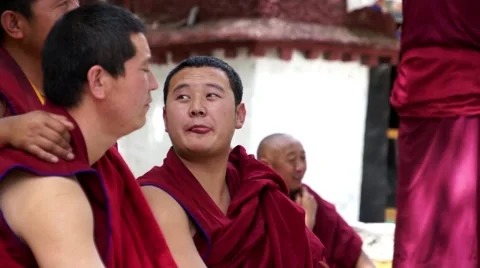 Debating monks at Sera Monastery, Lhasa Stock Footage 44031312