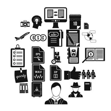 Debenture stock icons set, simple style Stock Illustration