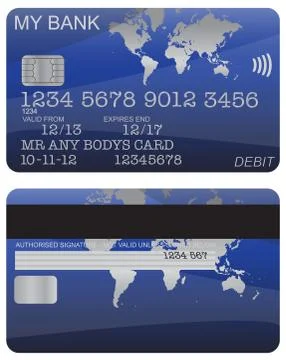 Debit Card Blue World Map Illustrazione stock