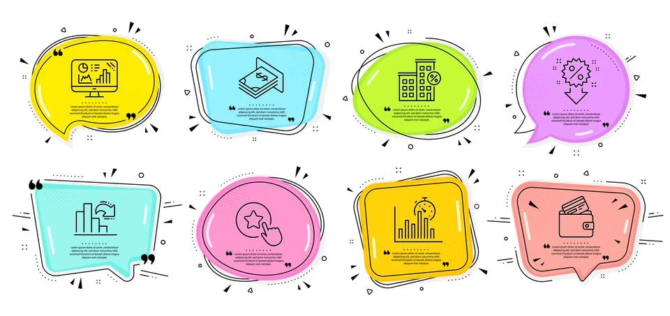 Debit card, Decreasing graph and Loan house icons set. Analytics graph, Report イラスト素材