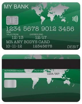 Debit Card Green World Map Stock Illustration
