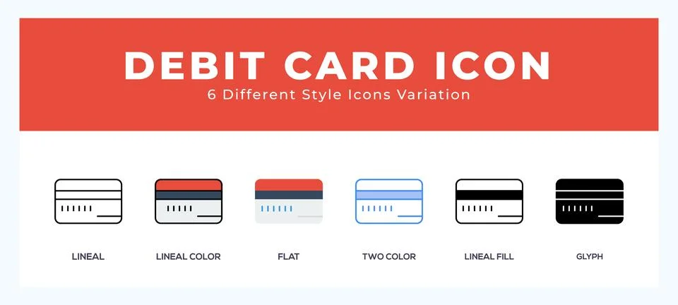 Debit card icon set with different styles. Design elements for logo. Vector.. 库存插图