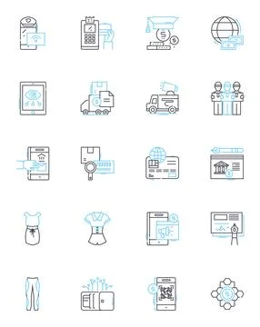 Debit card linear icons set. Transaction, Withdrawal, PIN, Balance, Deposit Stock Illustration