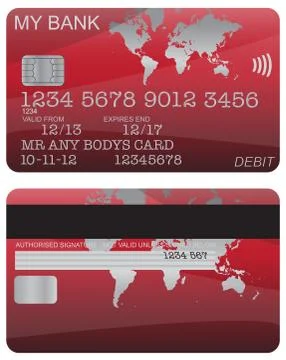 Debit Card Red World Map Stock Illustration
