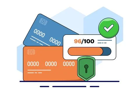 Debit card security. Detect bank card fraud. Stock Illustration