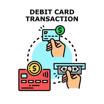 Debit card transaction process and banking operation 库存插图