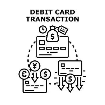 Debit card transaction process with payment and finance operations 库存插图