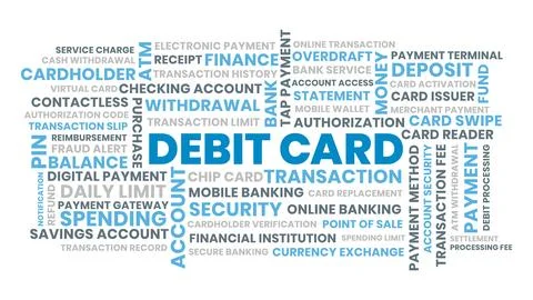 Debit card word cloud, electronic payment and banking security illustration Stock Illustration