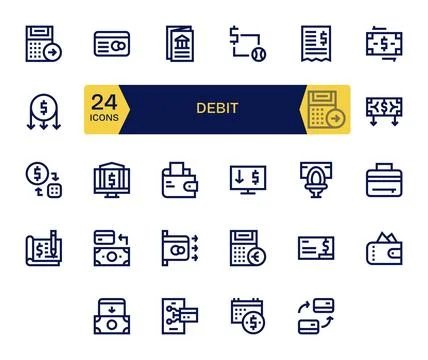 Debit Digital Vector Pack containing 24 PIXEL Perfect Bold Line Retina Read.. Stock Illustration