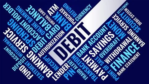 Debit transaction word cloud, banking service and finance terminology illus.. Stock Illustration