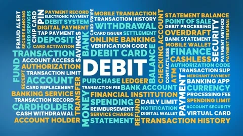 Debit word cloud animation for cashless payments and banking transactions. .. Stock Footage 341272420
