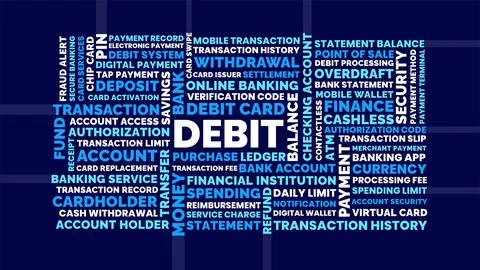 Debit Word Cloud, Banking Transactions and Cashless Finance, Debit Card Ter.. 库存插图