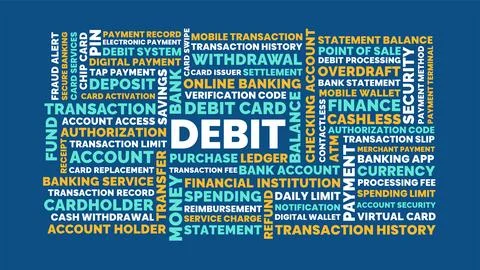 Debit Word Cloud, Banking Transactions and Cashless Finance, Debit Card Ter.. Stock Illustration