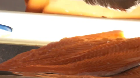 Deboning salmon detail Stock Footage 36990915