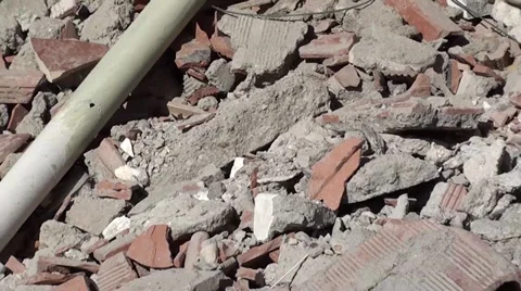Debris below building zoom out 2 Stock Footage 32248902