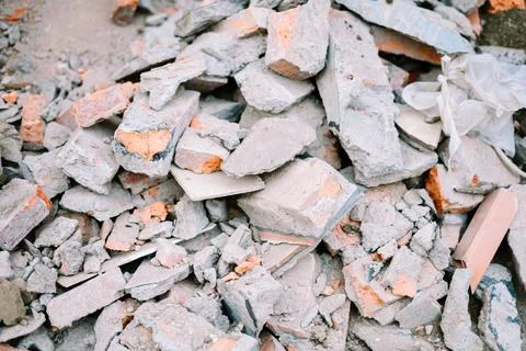 Debris from a construction site, featuring broken bricks, concrete fragment.. 写真素材