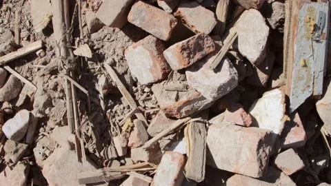 Debris of the destroyed building in closep Video stock 133355085