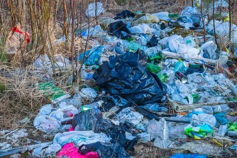 Debris dumped in the mountains. Pollution. Foto stock