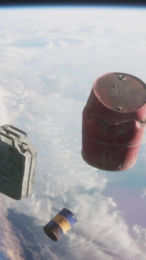 Debris floating in space above Earth during a satellite mission Stock Footage 344959609