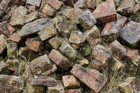 Debris pile of wall bricks Stock Photos