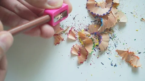 Debris from the sharpening on white background Stock Footage 84145566