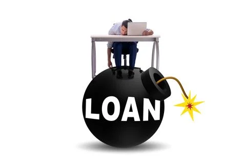 Debt and loan concept with exploding bomb Foto stock