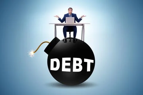 Debt and loan concept with exploding bomb Stock Photos