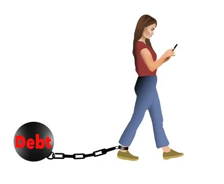 Debt and money problems is a ball and chain on the ankle of this young woman Stock Illustration