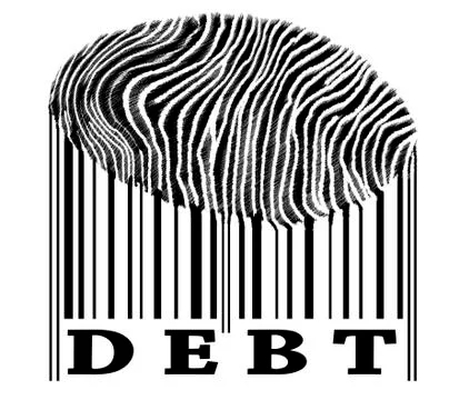 Debt on barcode Stock-Fotos